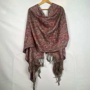 Unbranded Scarf Shawl Wrap 78" X 28"  Burgundy Metallic Paisley Bohemian Classic